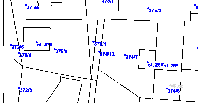 Parcela st. 374/12 v KÚ Stupno, Katastrální mapa