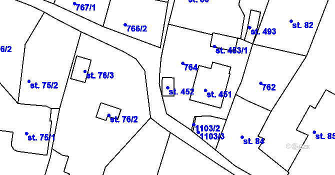 Parcela st. 452 v KÚ Stupno, Katastrální mapa