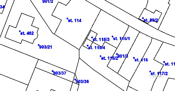 Parcela st. 115/4 v KÚ Stupno, Katastrální mapa