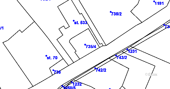 Parcela st. 735/4 v KÚ Stupno, Katastrální mapa