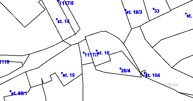 Parcela st. 16 v KÚ Vranovice u Břas, Katastrální mapa