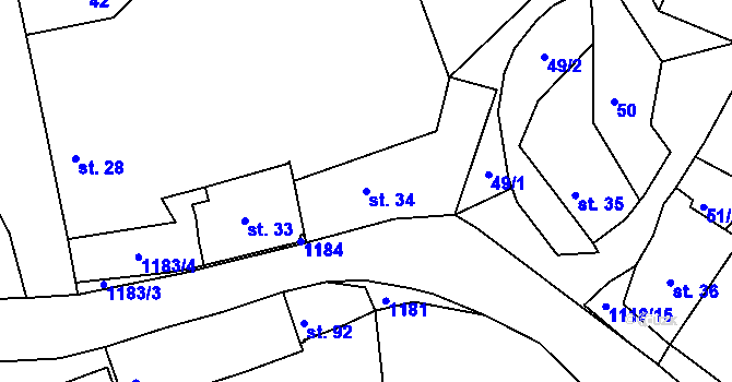 Parcela st. 34 v KÚ Vranovice u Břas, Katastrální mapa