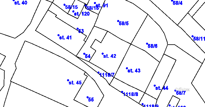 Parcela st. 42 v KÚ Vranovice u Břas, Katastrální mapa