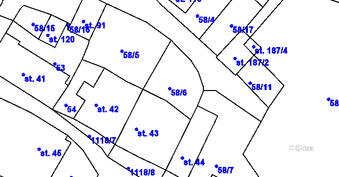 Parcela st. 58/6 v KÚ Vranovice u Břas, Katastrální mapa