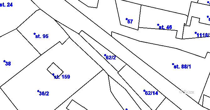Parcela st. 62/2 v KÚ Vranovice u Břas, Katastrální mapa