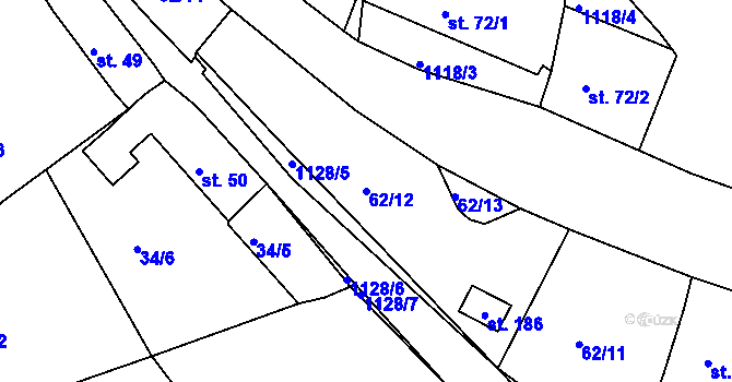 Parcela st. 62/12 v KÚ Vranovice u Břas, Katastrální mapa