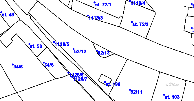 Parcela st. 62/13 v KÚ Vranovice u Břas, Katastrální mapa