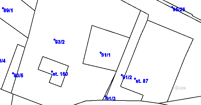 Parcela st. 91/1 v KÚ Vranovice u Břas, Katastrální mapa