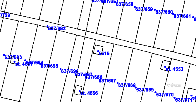 Parcela st. 5616 v KÚ Břeclav, Katastrální mapa