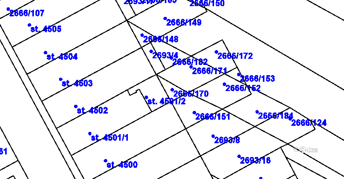 Parcela st. 2666/170 v KÚ Břeclav, Katastrální mapa