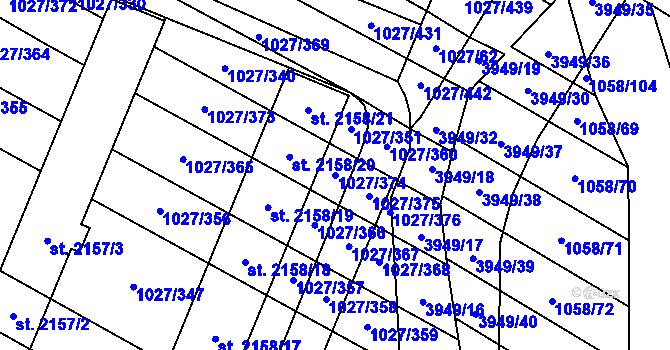 Parcela st. 1027/374 v KÚ Břeclav, Katastrální mapa