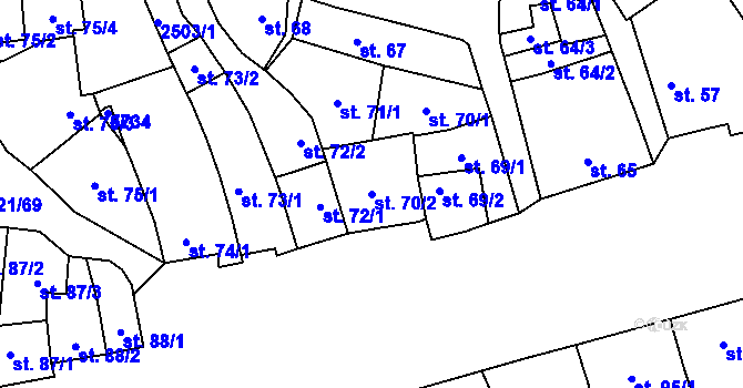 Parcela st. 70/2 v KÚ Břeclav, Katastrální mapa