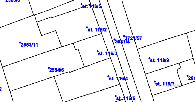 Parcela st. 116/3 v KÚ Břeclav, Katastrální mapa