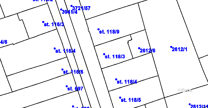 Parcela st. 118/3 v KÚ Břeclav, Katastrální mapa