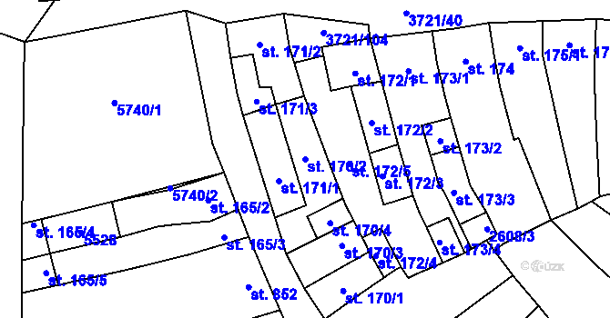 Parcela st. 170/2 v KÚ Břeclav, Katastrální mapa