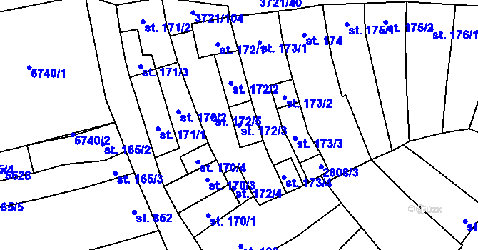 Parcela st. 172/3 v KÚ Břeclav, Katastrální mapa