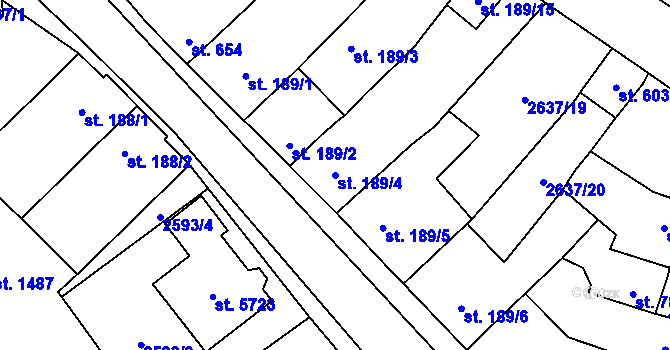 Parcela st. 189/4 v KÚ Břeclav, Katastrální mapa