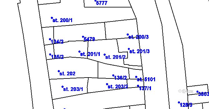 Parcela st. 201/2 v KÚ Břeclav, Katastrální mapa