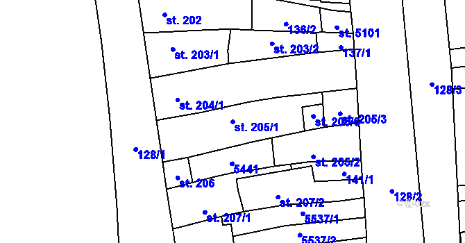 Parcela st. 205/1 v KÚ Břeclav, Katastrální mapa
