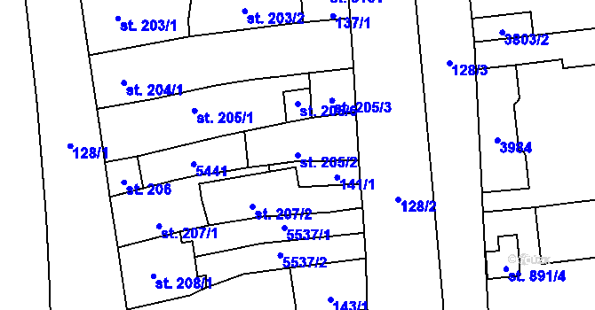 Parcela st. 205/2 v KÚ Břeclav, Katastrální mapa
