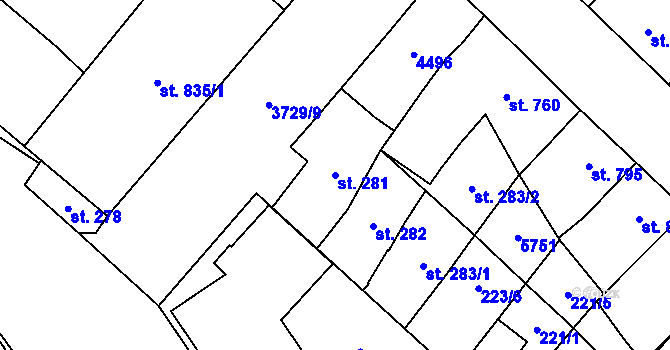Parcela st. 281 v KÚ Břeclav, Katastrální mapa