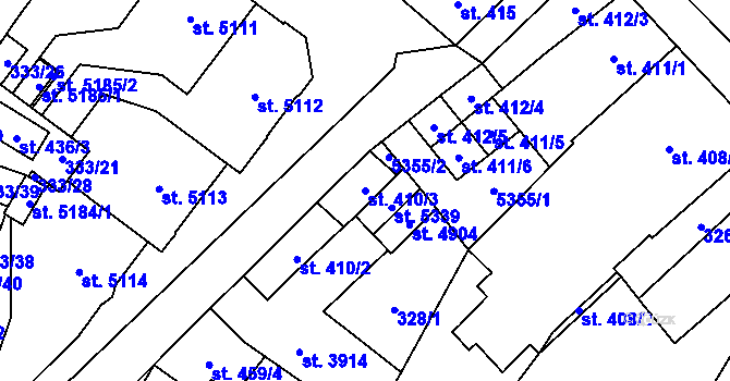 Parcela st. 410/3 v KÚ Břeclav, Katastrální mapa