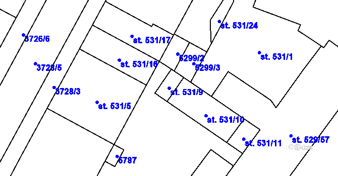 Parcela st. 531/9 v KÚ Břeclav, Katastrální mapa