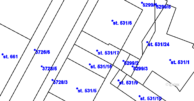 Parcela st. 531/17 v KÚ Břeclav, Katastrální mapa