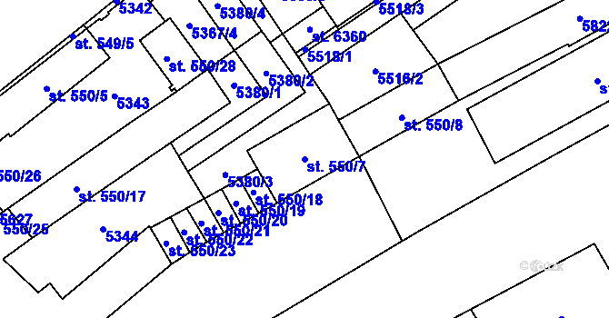 Parcela st. 550/7 v KÚ Břeclav, Katastrální mapa