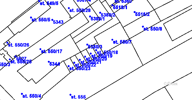 Parcela st. 550/18 v KÚ Břeclav, Katastrální mapa
