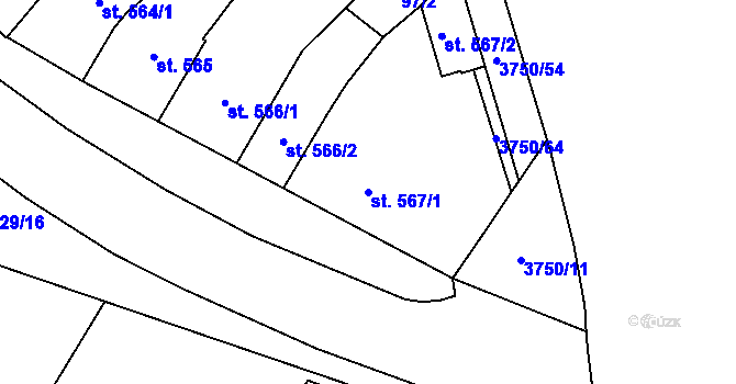 Parcela st. 567/1 v KÚ Břeclav, Katastrální mapa