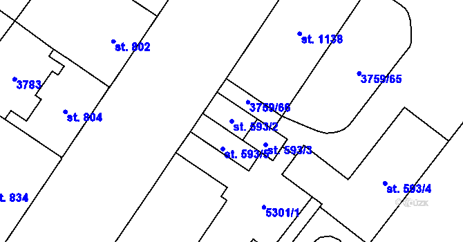 Parcela st. 593/2 v KÚ Břeclav, Katastrální mapa