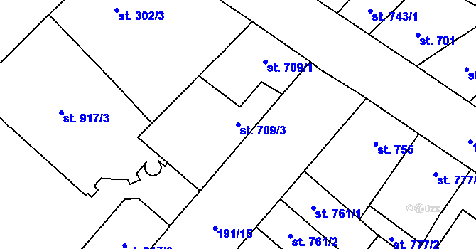 Parcela st. 709/3 v KÚ Břeclav, Katastrální mapa