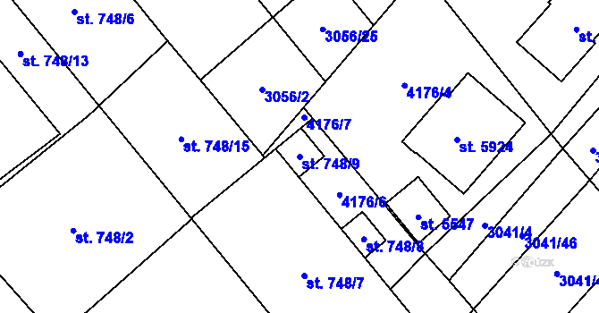 Parcela st. 748/9 v KÚ Břeclav, Katastrální mapa