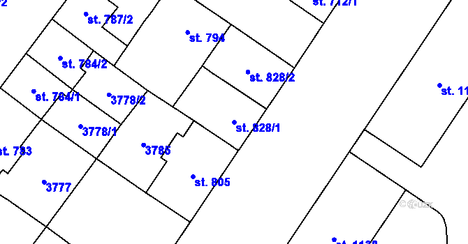 Parcela st. 828/1 v KÚ Břeclav, Katastrální mapa