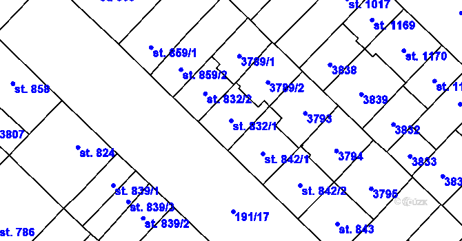 Parcela st. 832/1 v KÚ Břeclav, Katastrální mapa