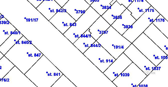Parcela st. 844/2 v KÚ Břeclav, Katastrální mapa