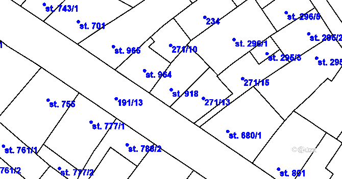 Parcela st. 918 v KÚ Břeclav, Katastrální mapa