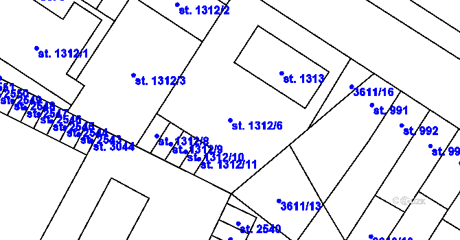 Parcela st. 1312/6 v KÚ Břeclav, Katastrální mapa