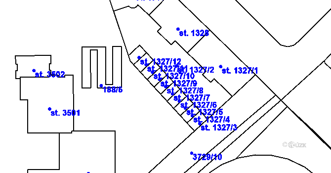 Parcela st. 1327/8 v KÚ Břeclav, Katastrální mapa