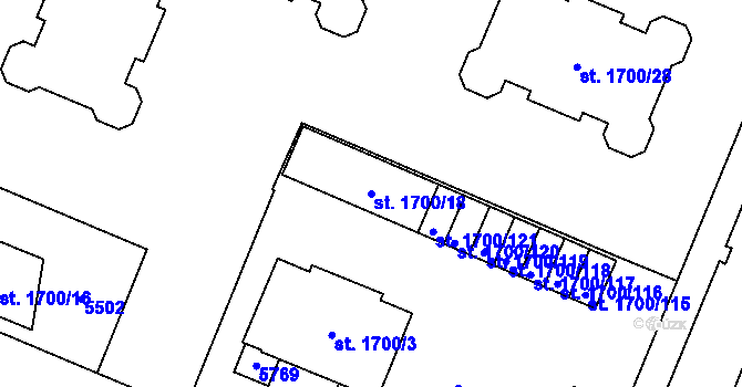 Parcela st. 1700/18 v KÚ Břeclav, Katastrální mapa