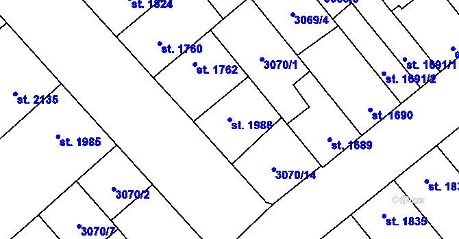 Parcela st. 1988 v KÚ Břeclav, Katastrální mapa