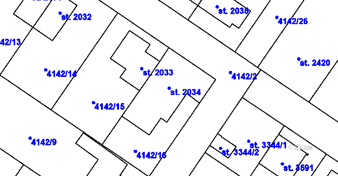 Parcela st. 2034 v KÚ Břeclav, Katastrální mapa
