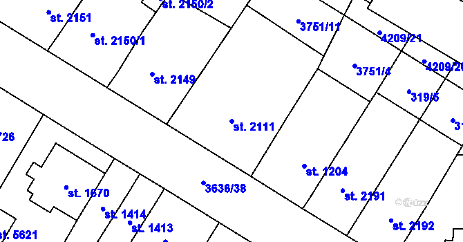Parcela st. 2111 v KÚ Břeclav, Katastrální mapa