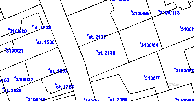 Parcela st. 2136 v KÚ Břeclav, Katastrální mapa