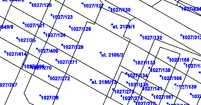 Parcela st. 2186/2 v KÚ Břeclav, Katastrální mapa