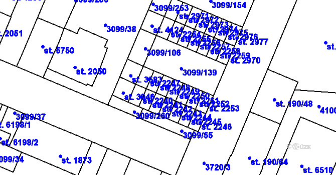 Parcela st. 2249 v KÚ Břeclav, Katastrální mapa