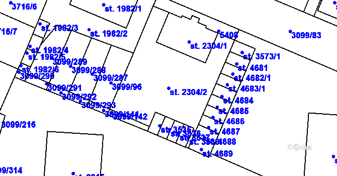 Parcela st. 2304/2 v KÚ Břeclav, Katastrální mapa