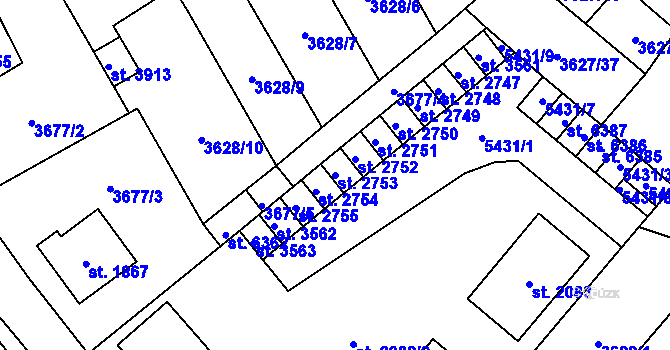 Parcela st. 2753 v KÚ Břeclav, Katastrální mapa