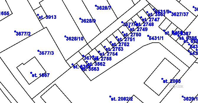 Parcela st. 2754 v KÚ Břeclav, Katastrální mapa